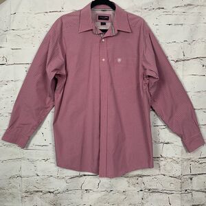 Ariat Pro Series Mens Shirt Large Pink Gray Plaid Button Down Western Cowboy
